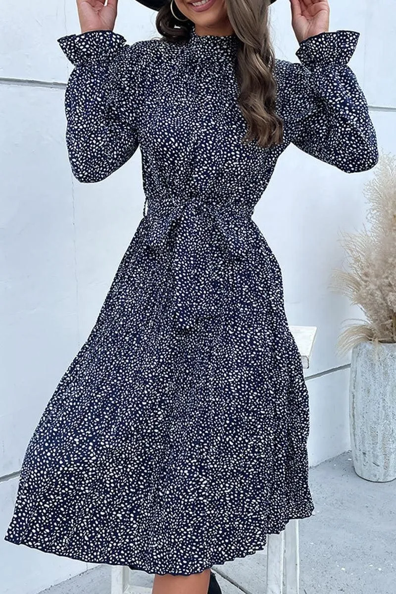 HIGH NECK PLEATED CASUAL DRESS