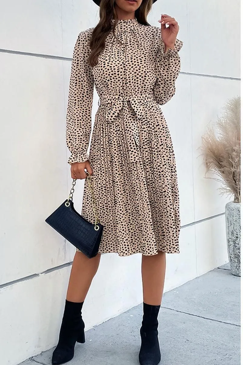HIGH NECK PLEATED CASUAL DRESS