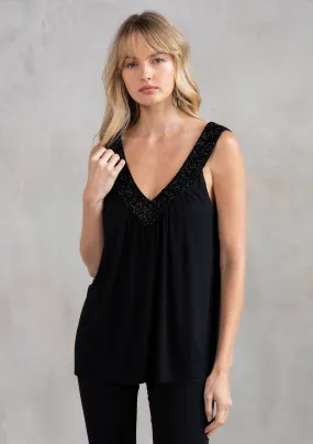 Holiday Beaded V Neck Flowy Knit Tank Top