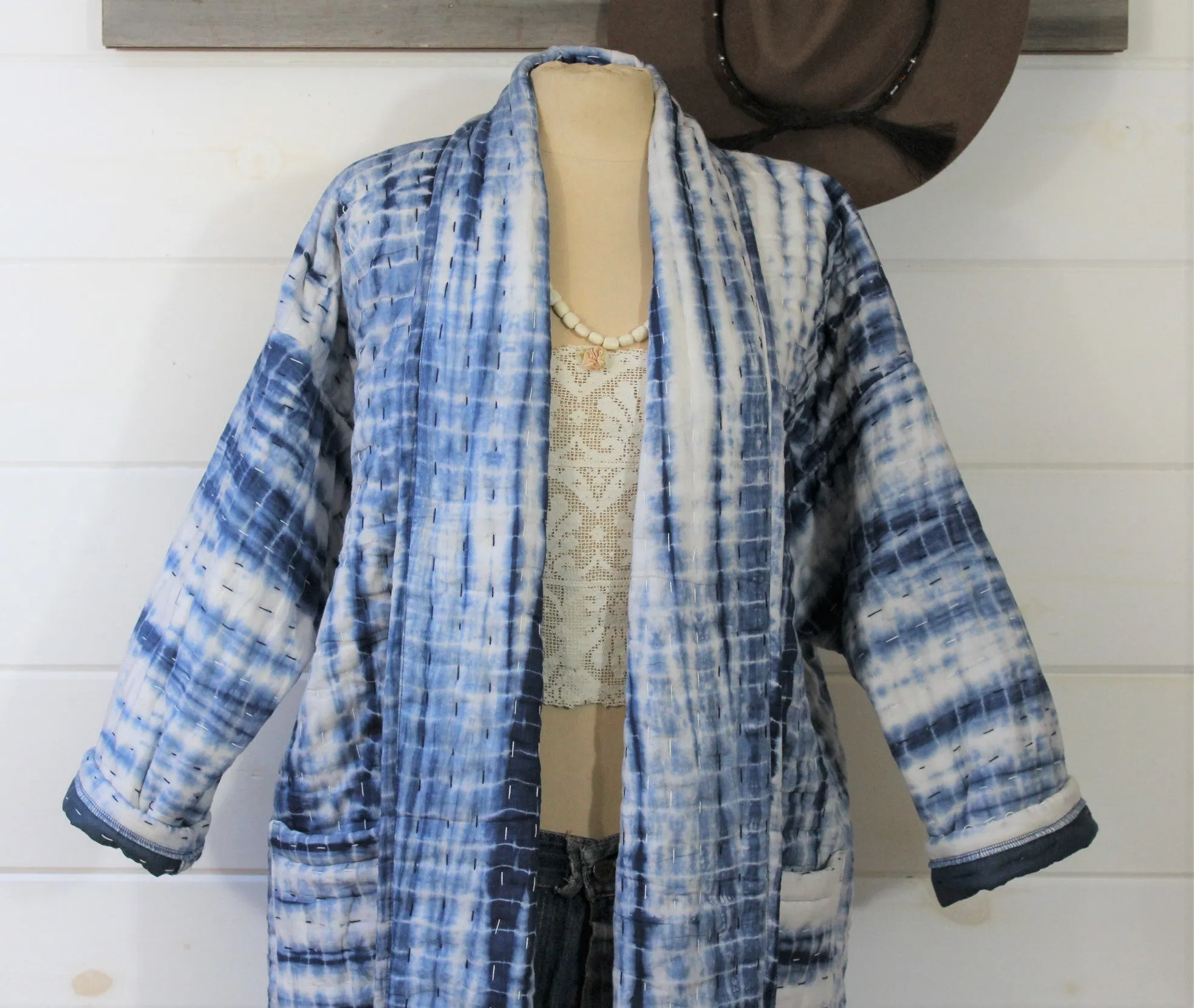 Indigo Shibori Quilted Duster
