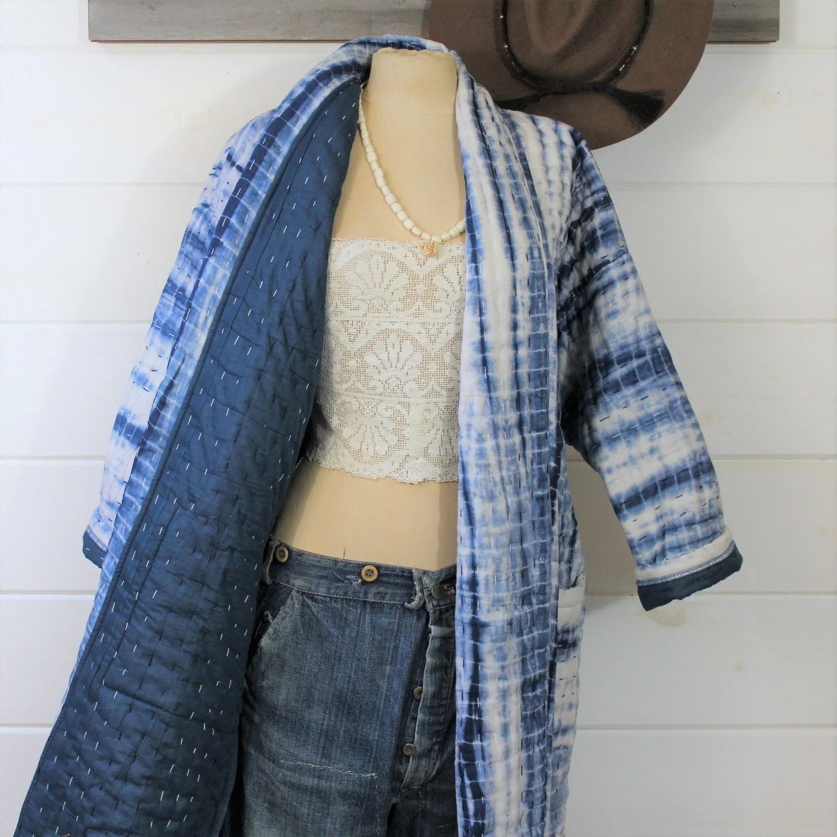 Indigo Shibori Quilted Duster