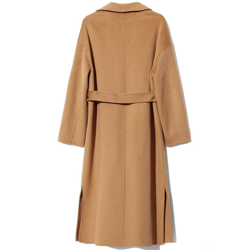Khaki Lapel Cashmere Double-Faced Woolen Coat
