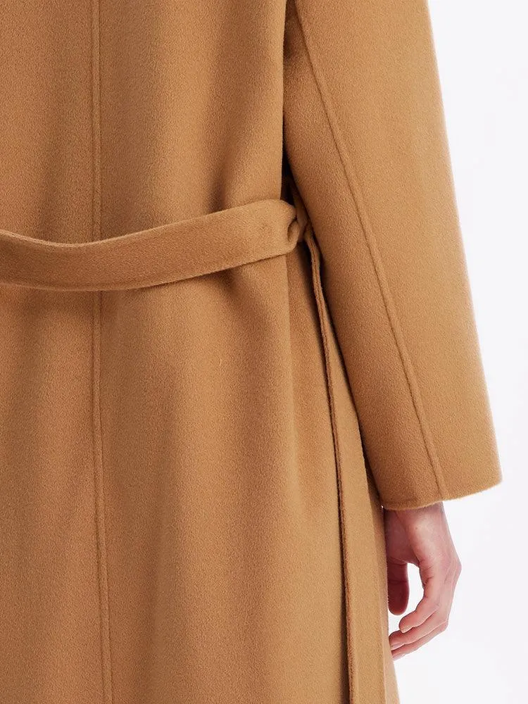 Khaki Lapel Cashmere Double-Faced Woolen Coat
