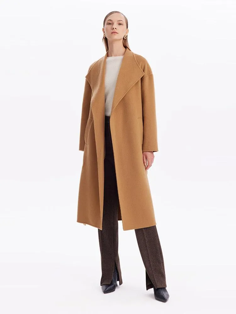 Khaki Lapel Cashmere Double-Faced Woolen Coat