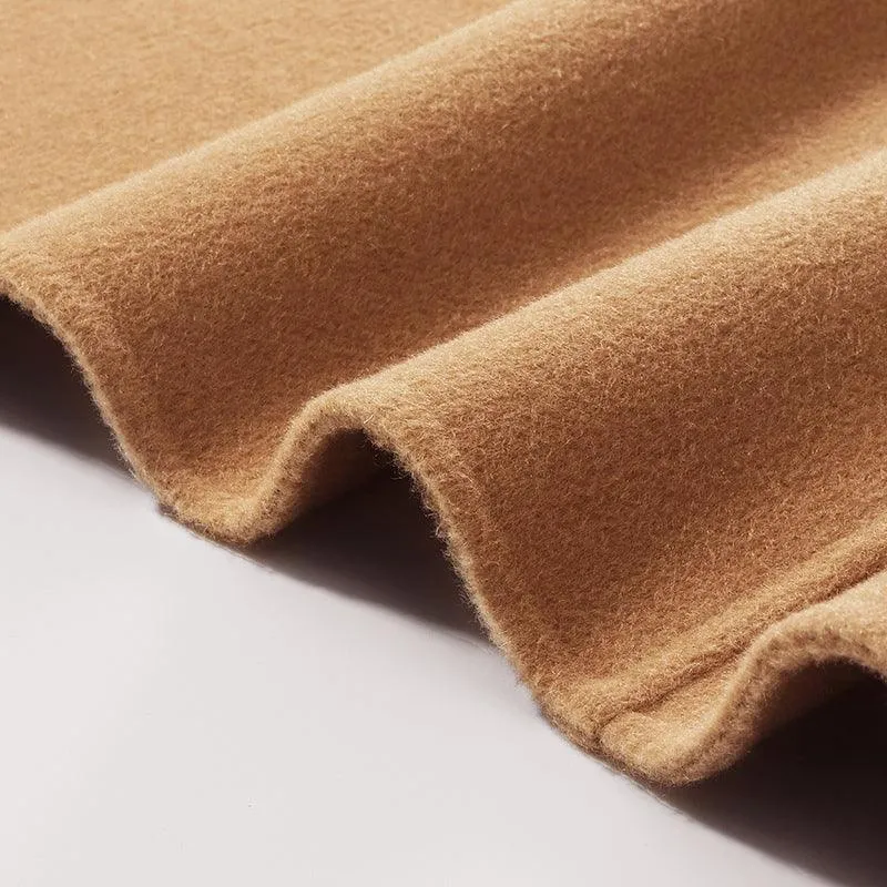 Khaki Lapel Cashmere Double-Faced Woolen Coat