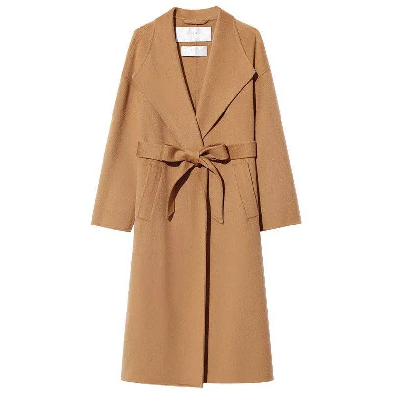 Khaki Lapel Cashmere Double-Faced Woolen Coat