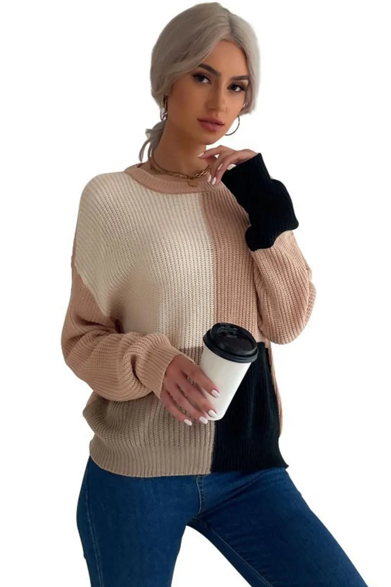 KNITTED COLOR BLOCK SIMPLE CASUAL SWEATER