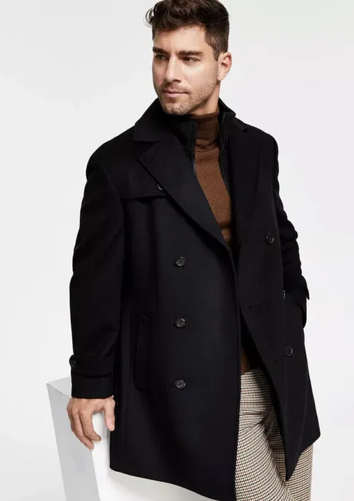 Lauren Ralph Lauren Men's Classic Fit Double Breasted Overcoat Coat Black 38S