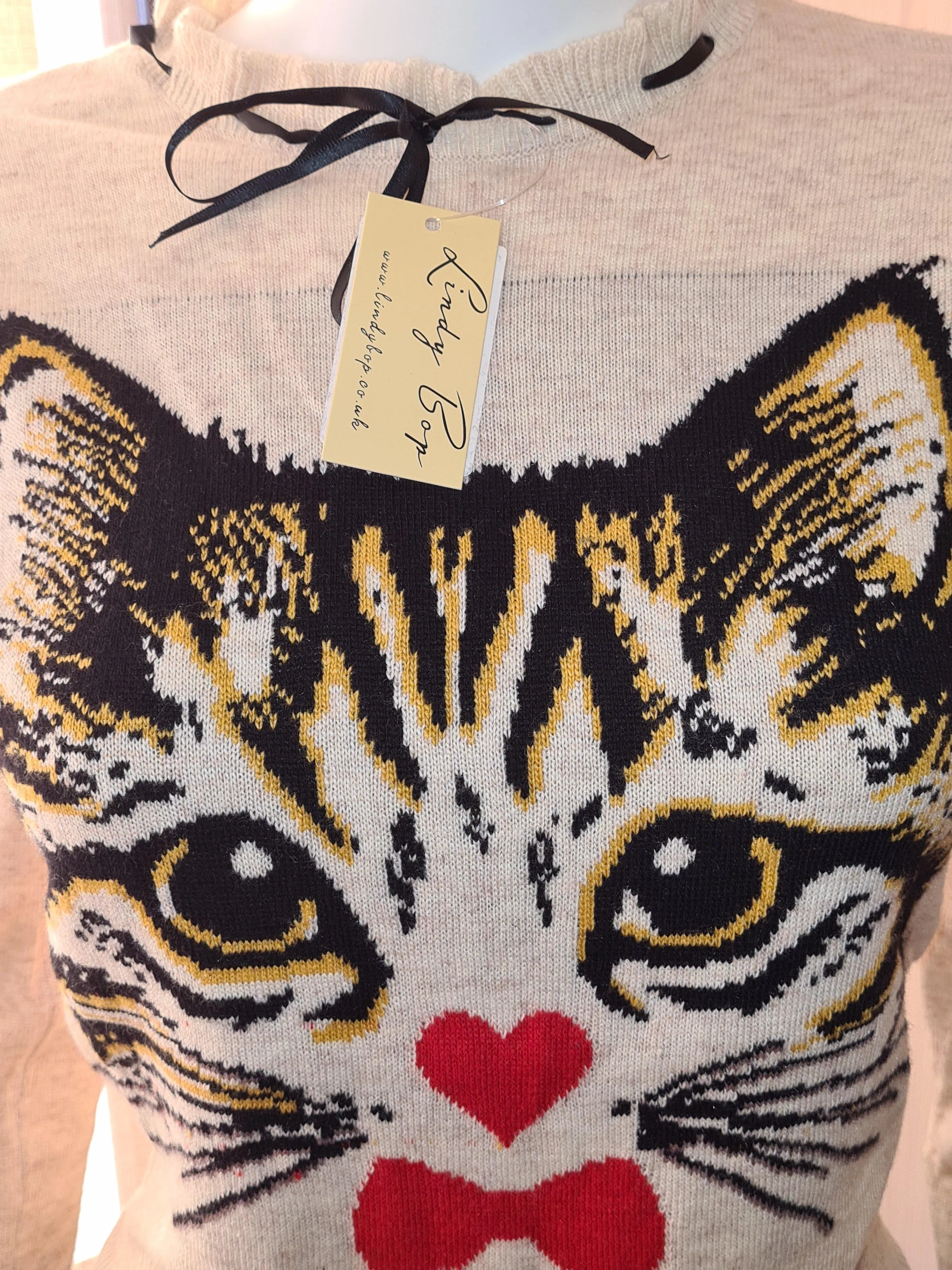 Lindy Bop Destiny Oatmeal Cute Cat Jumper