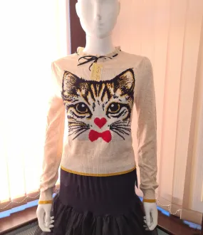 Lindy Bop Destiny Oatmeal Cute Cat Jumper