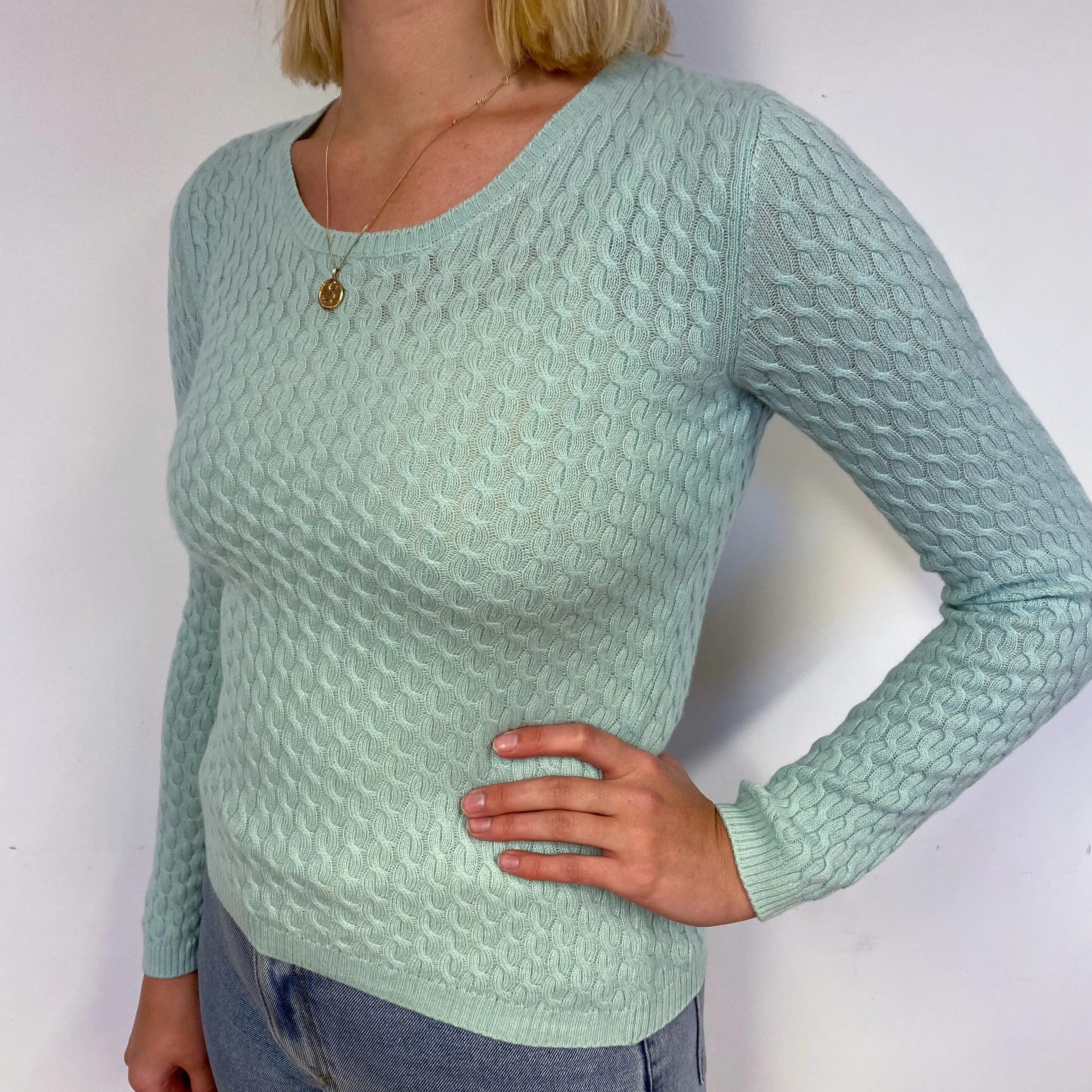 Loro Piana Mint Green Cashmere Crew Neck Jumper Small