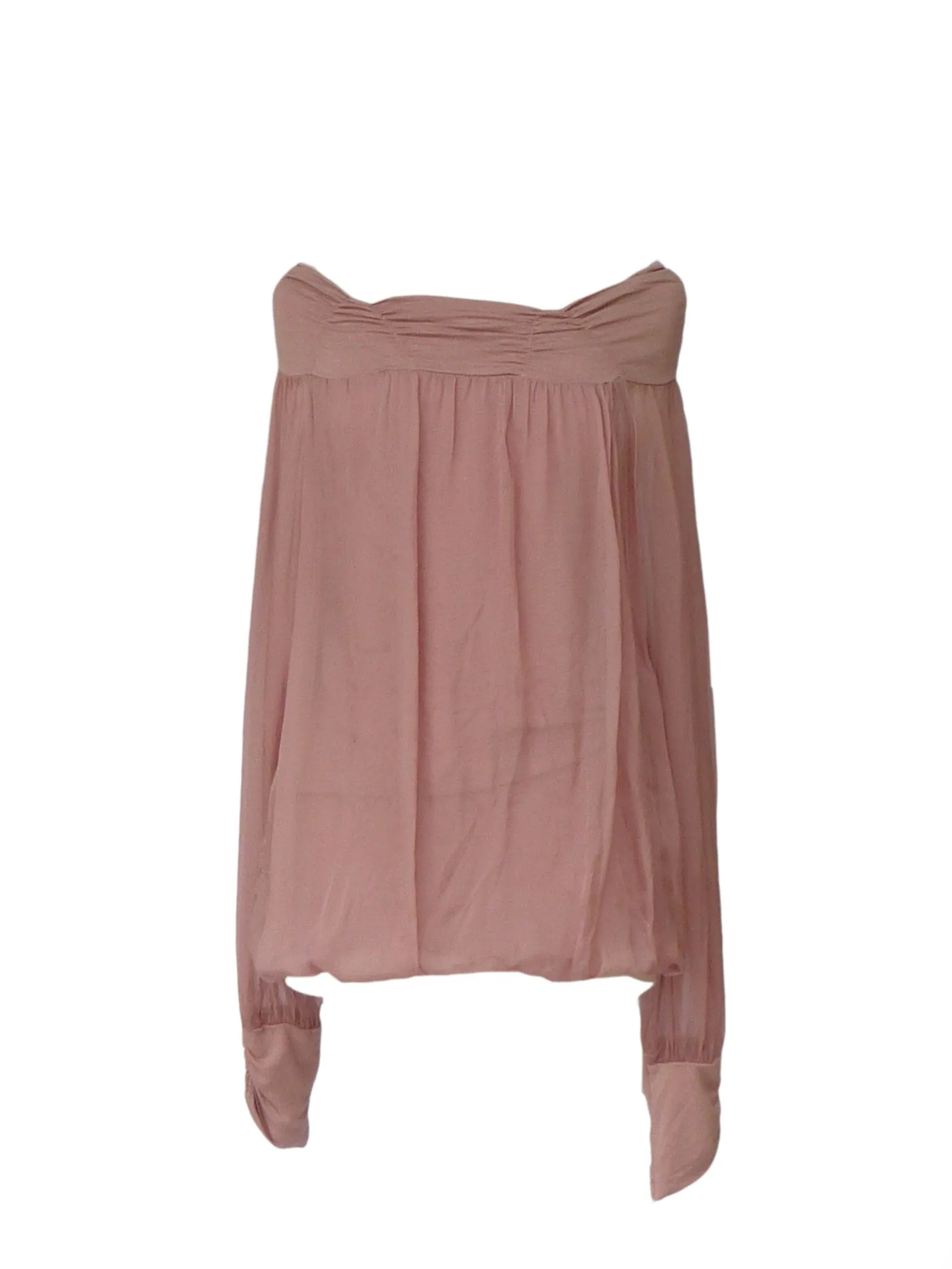 Luccia Silk Top in Dusky Pink With Off The Shoulder Detail Made In Italy By Feathers Of Italy One Size