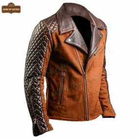 M008 Men's Cafe Racer Stylish Biker Real Leather Suede Brown Jacket