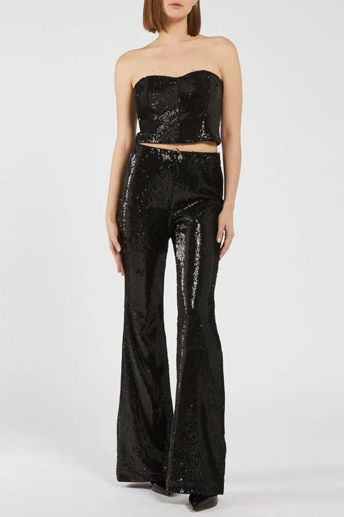 Marella Chieti Trousers Black Sequin Flared 2423786012200