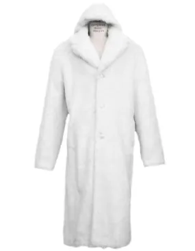 Mens Overcoat -Mens Long Wool Topcoats- Topcoat For Men-Men's Long Length Faux Fur Coat Full Length Overcoat ~ Long Men's Dress Topcoat - Winter Coat   Arctic White