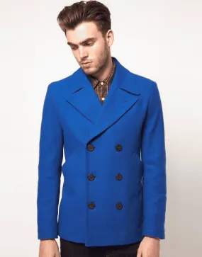 Mens Royal Blue Peacoat - Wool Short Coat