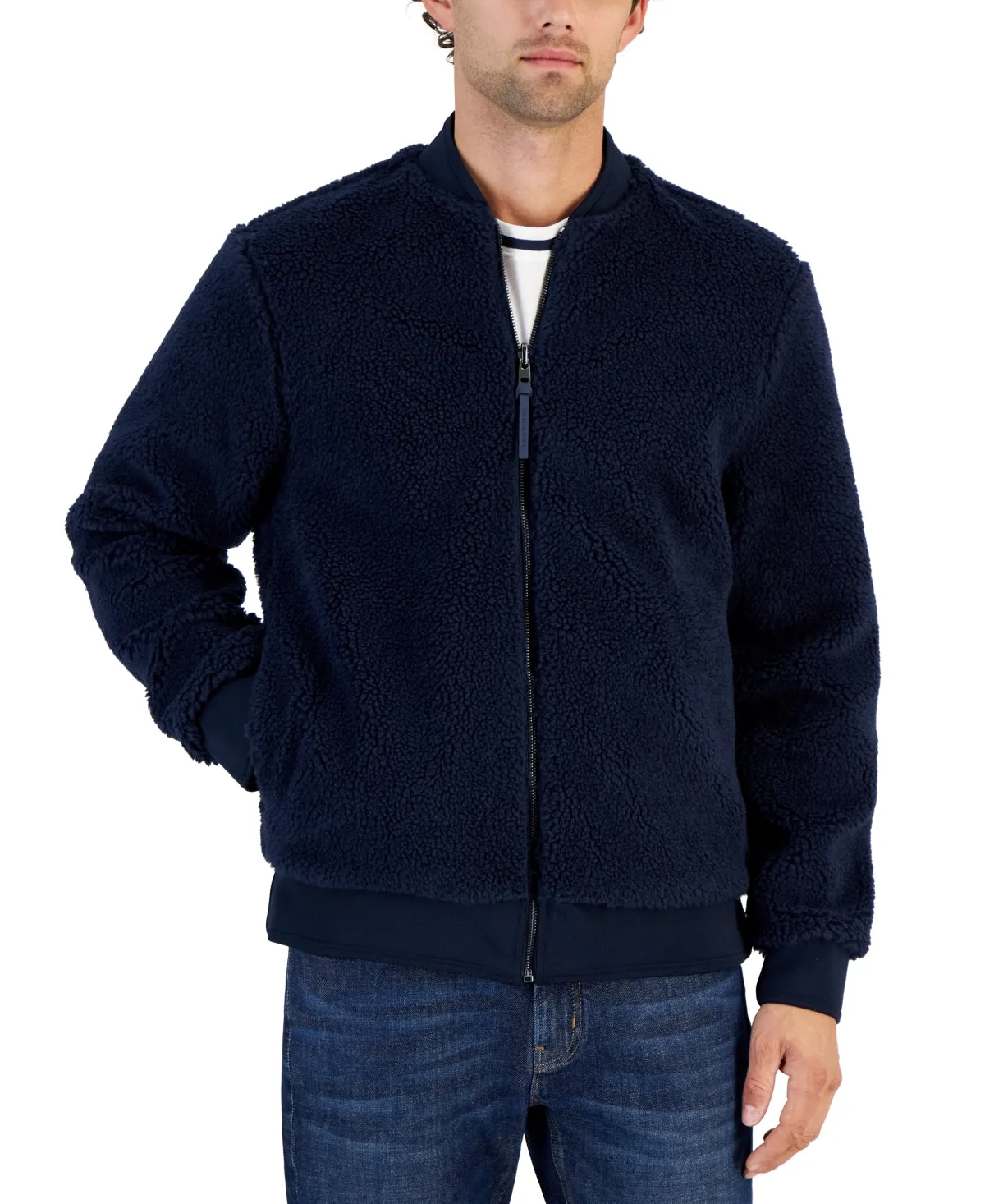 Michael Kors Mens Fleece Reversible Zip Front Jacket Coat  Midnight Blue XL