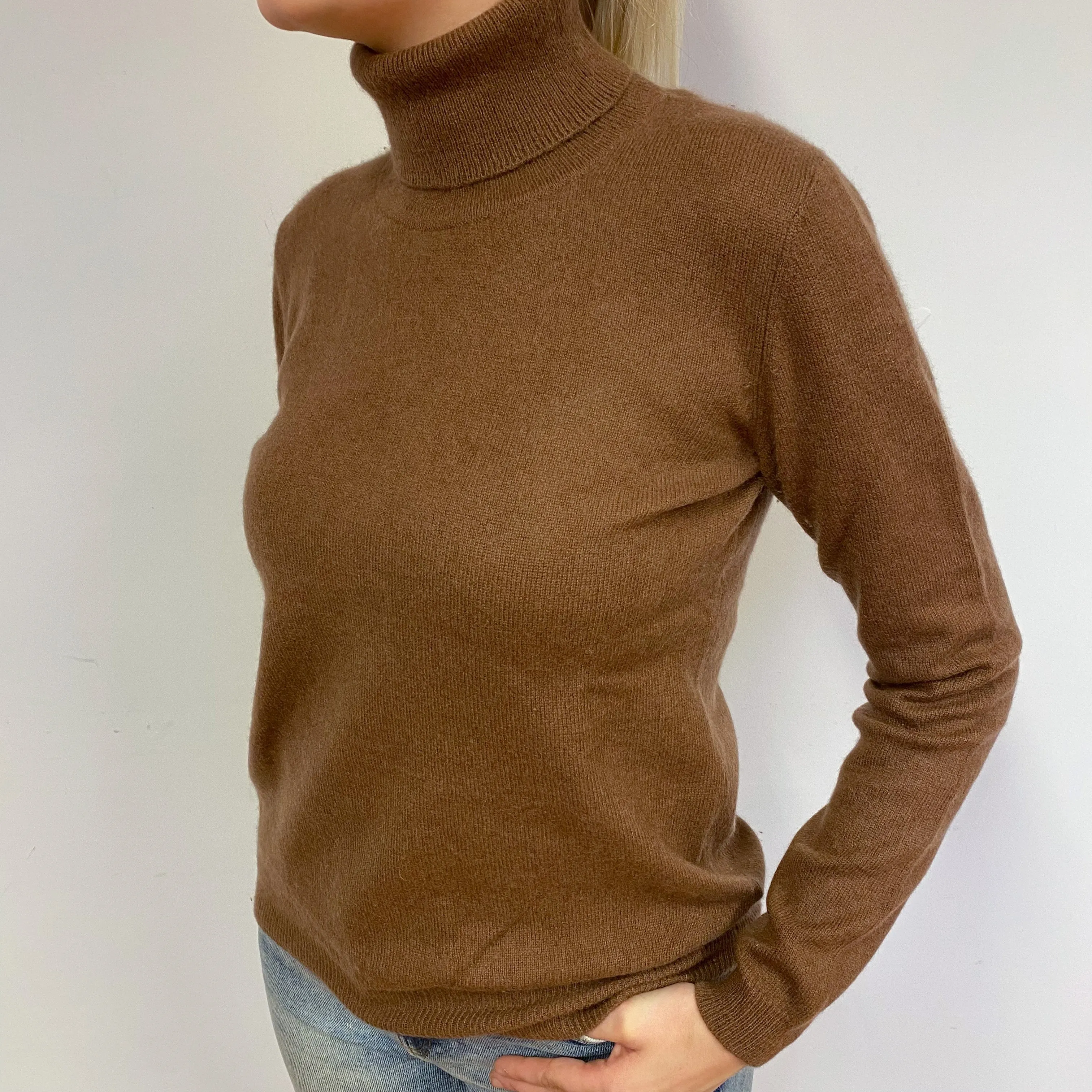 Milk Chocolate Cashmere Polo Neck Jumper Medium