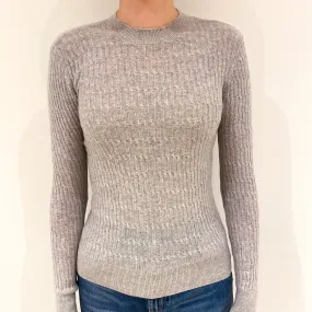 Mist Grey Cable Cashmere Turtle Neck Jumper Extra Extra Small