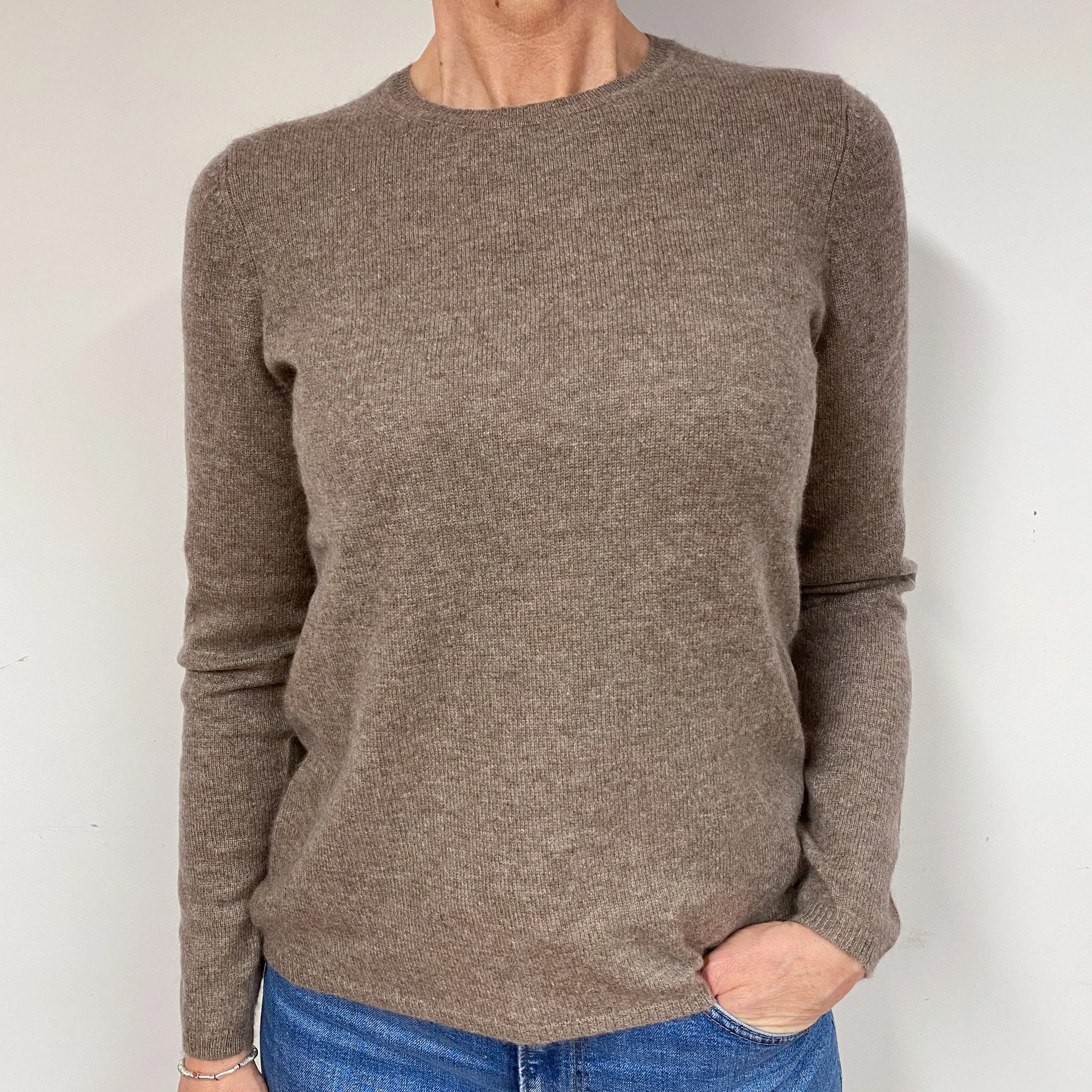 Mocha Brown Cashmere Crew Neck Jumper Medium