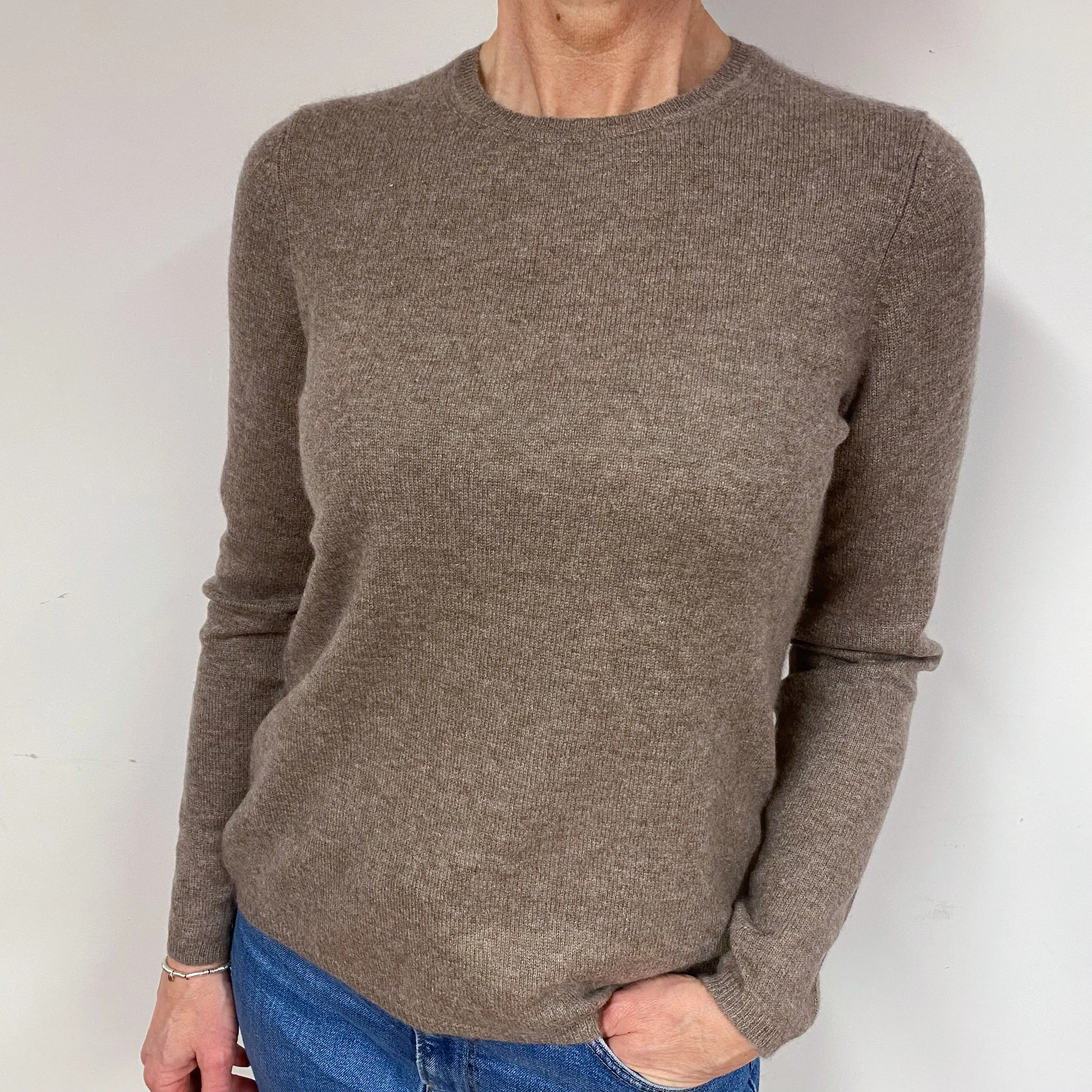 Mocha Brown Cashmere Crew Neck Jumper Medium