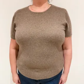 Mocha Brown Short Sleeved Cashmere Crew Neck Jumper Extra Large