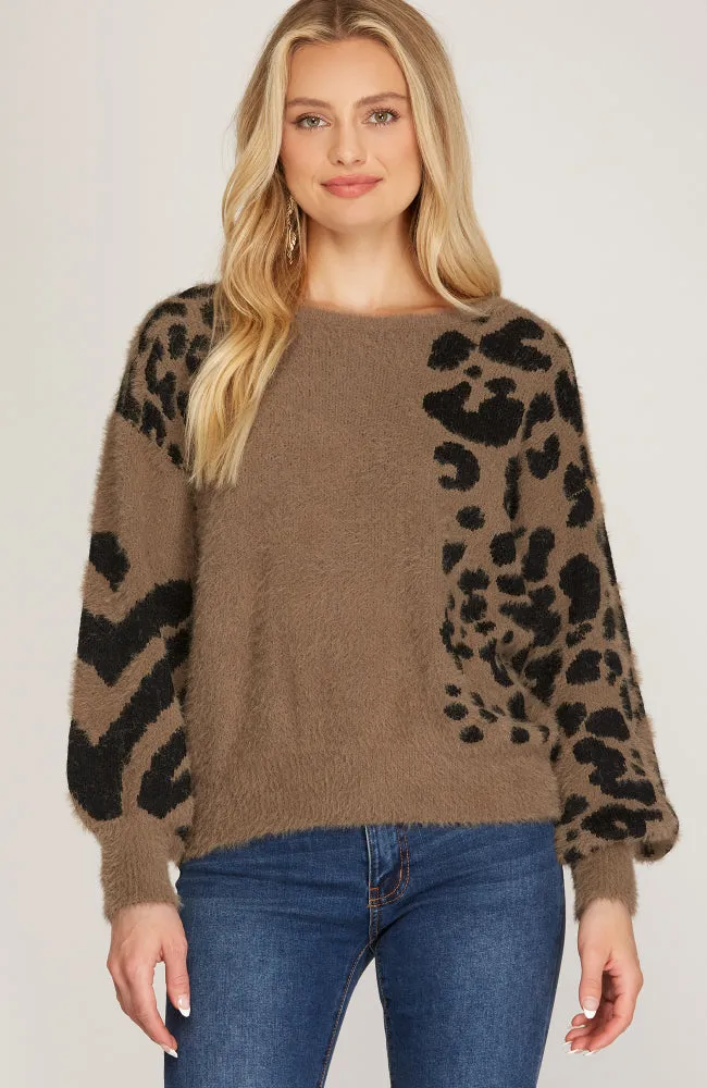Mocha Fuzzy Knit Sweater