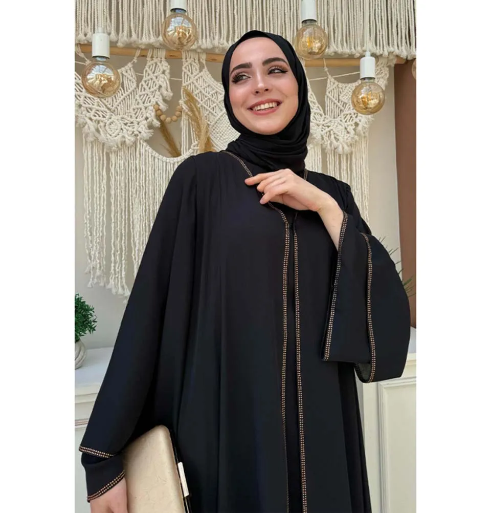 Modest Muslim Woman's Layered Sleeves Two Piece Abaya - 3873 Black