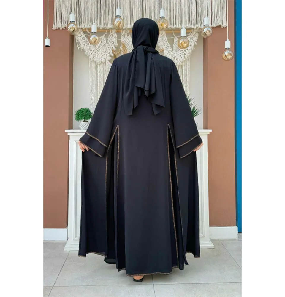 Modest Muslim Woman's Layered Sleeves Two Piece Abaya - 3873 Black