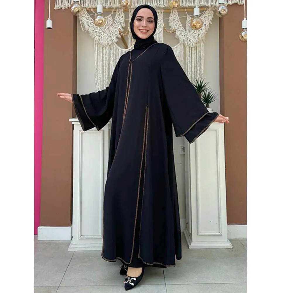 Modest Muslim Woman's Layered Sleeves Two Piece Abaya - 3873 Black