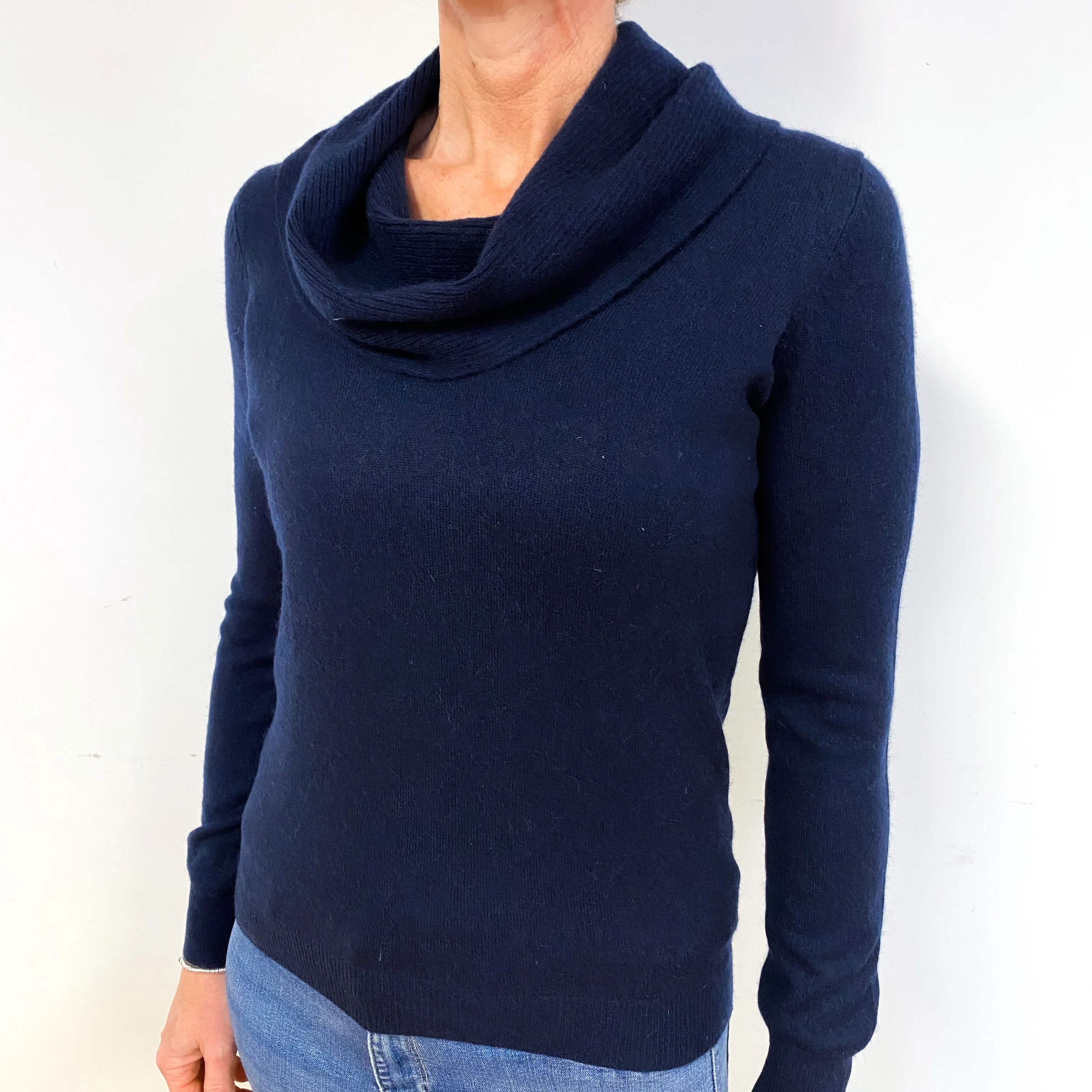 Navy Blue Cashmere Cowl Neck Jumper Medium