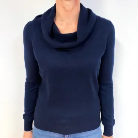 Navy Blue Cashmere Cowl Neck Jumper Medium
