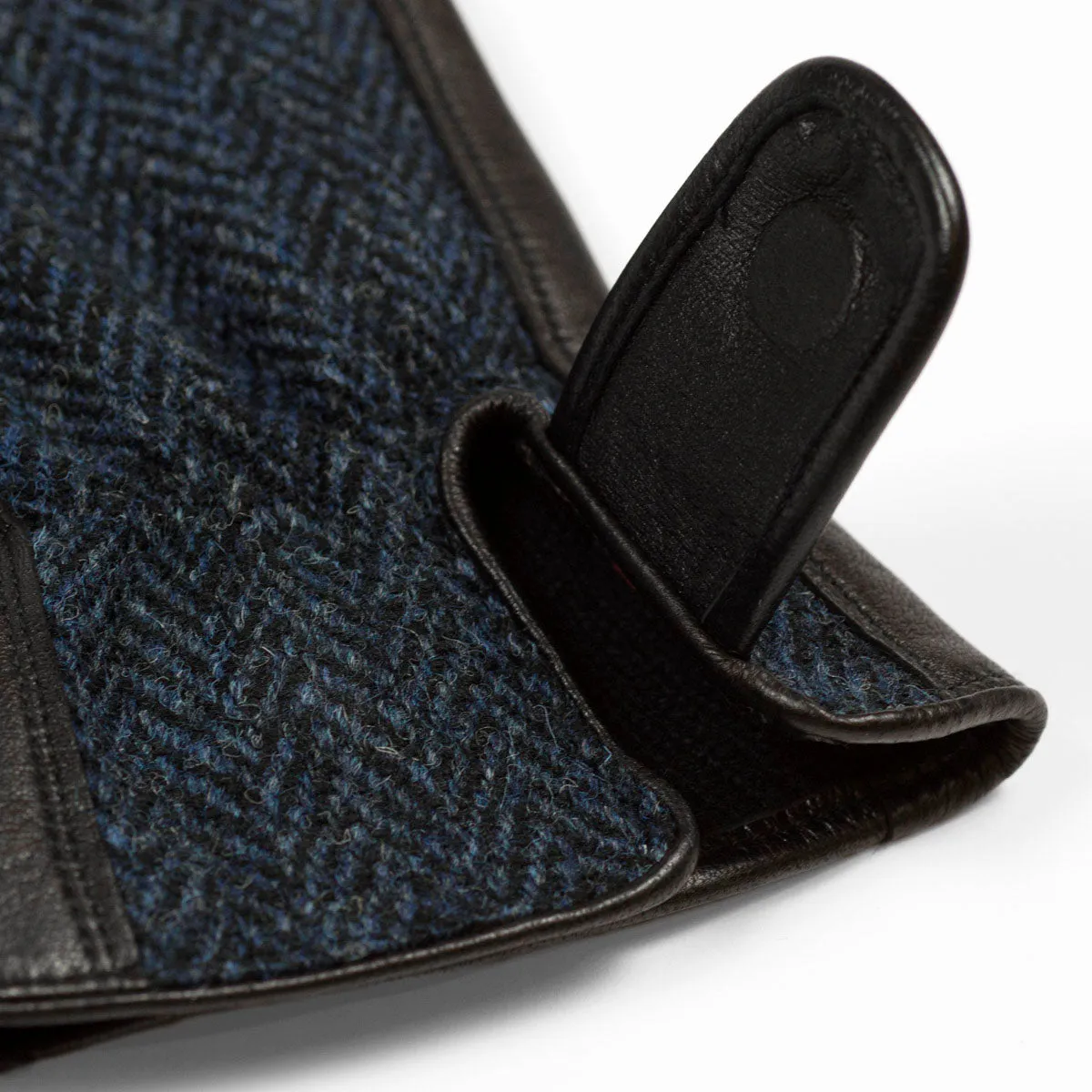 Navy blue cashmere-lined gloves with Harris Tweed back