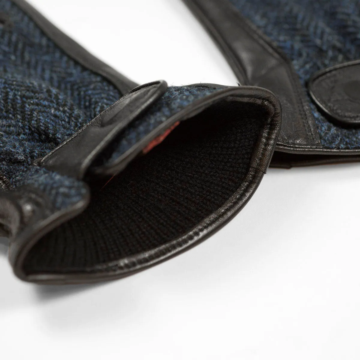 Navy blue cashmere-lined gloves with Harris Tweed back