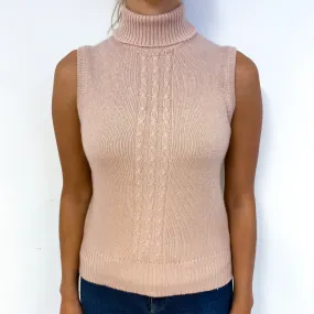 Nude Pink Cashmere Sleeveless Polo Neck Jumper Small