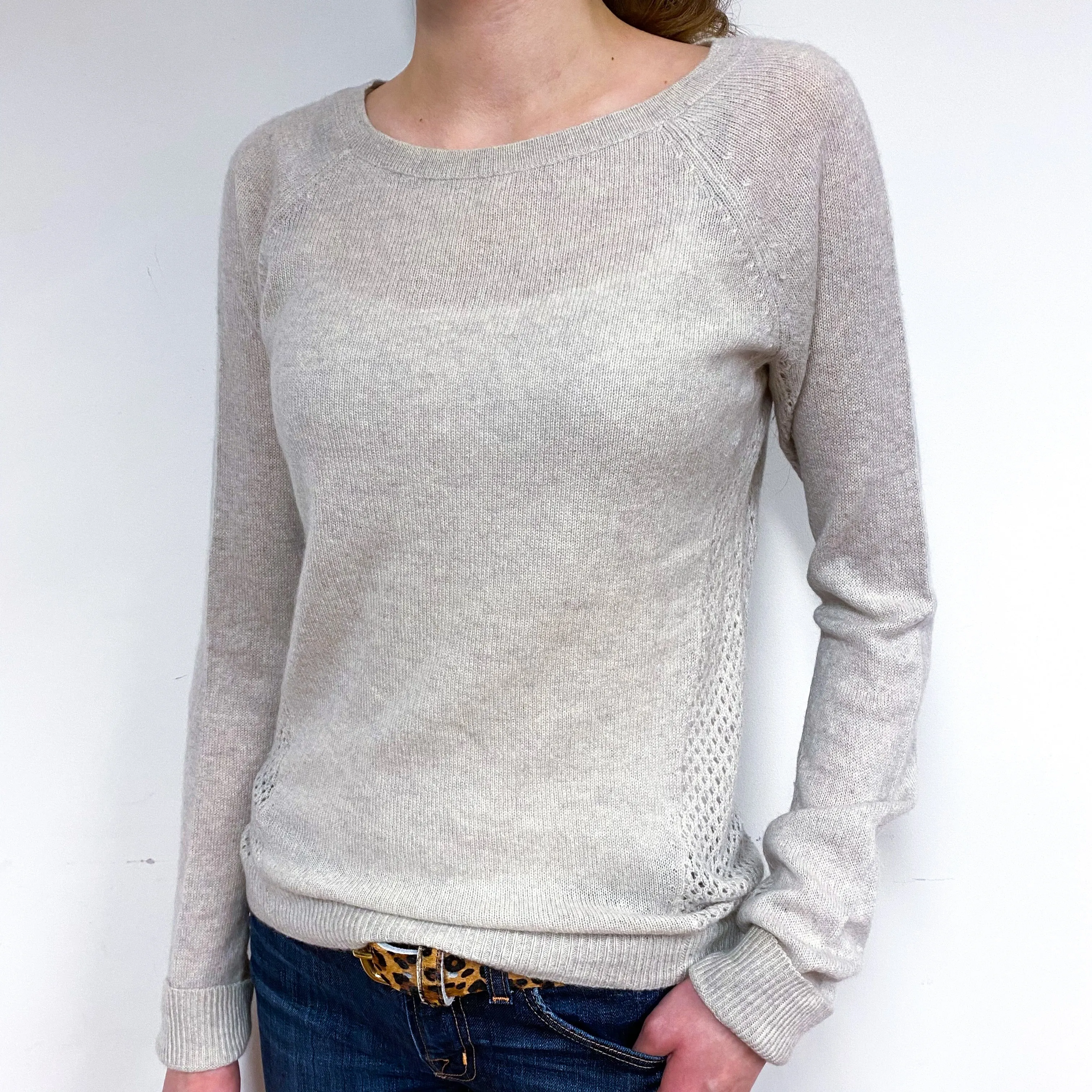 Oatmeal Beige Cashmere Crew Neck Jumper Extra Small