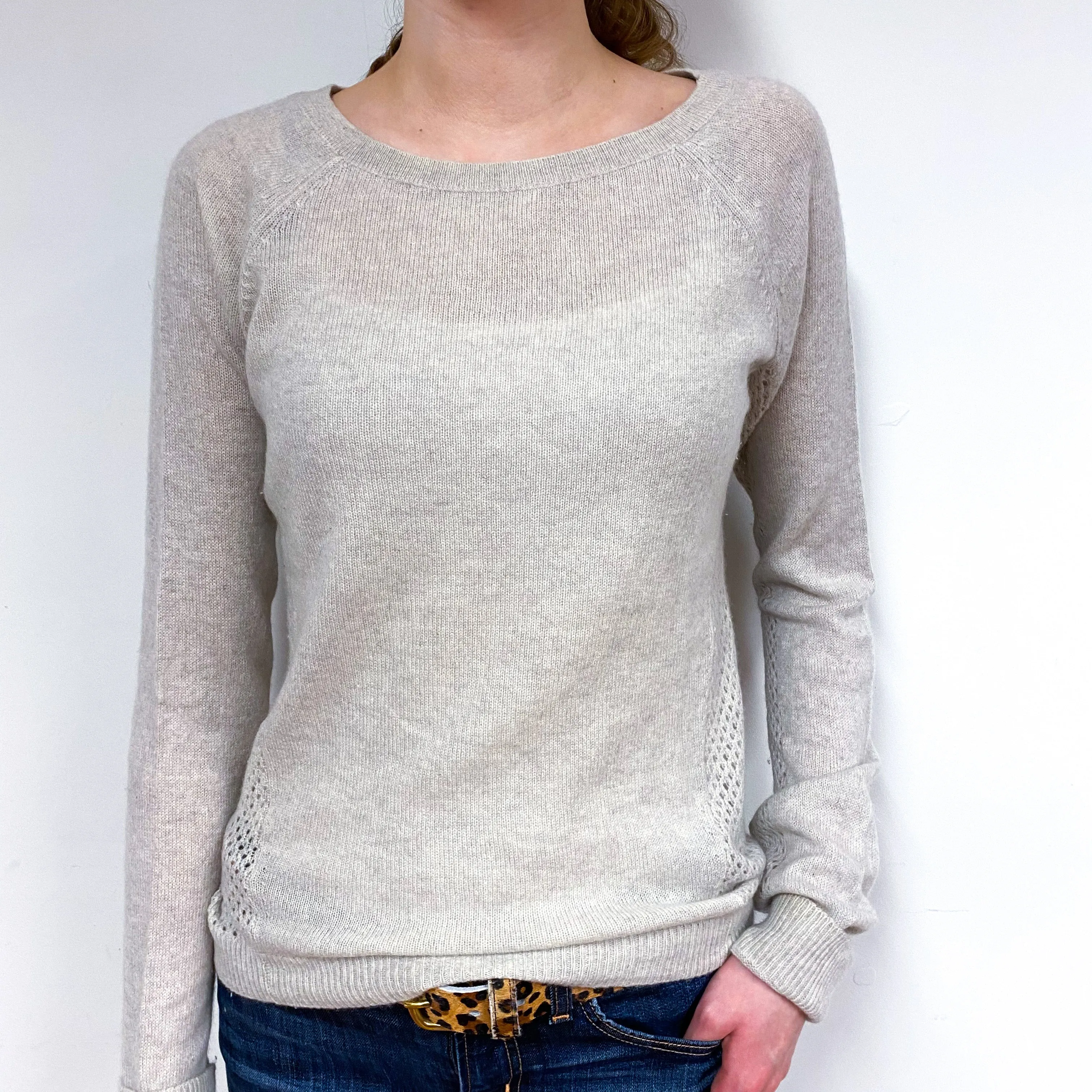Oatmeal Beige Cashmere Crew Neck Jumper Extra Small