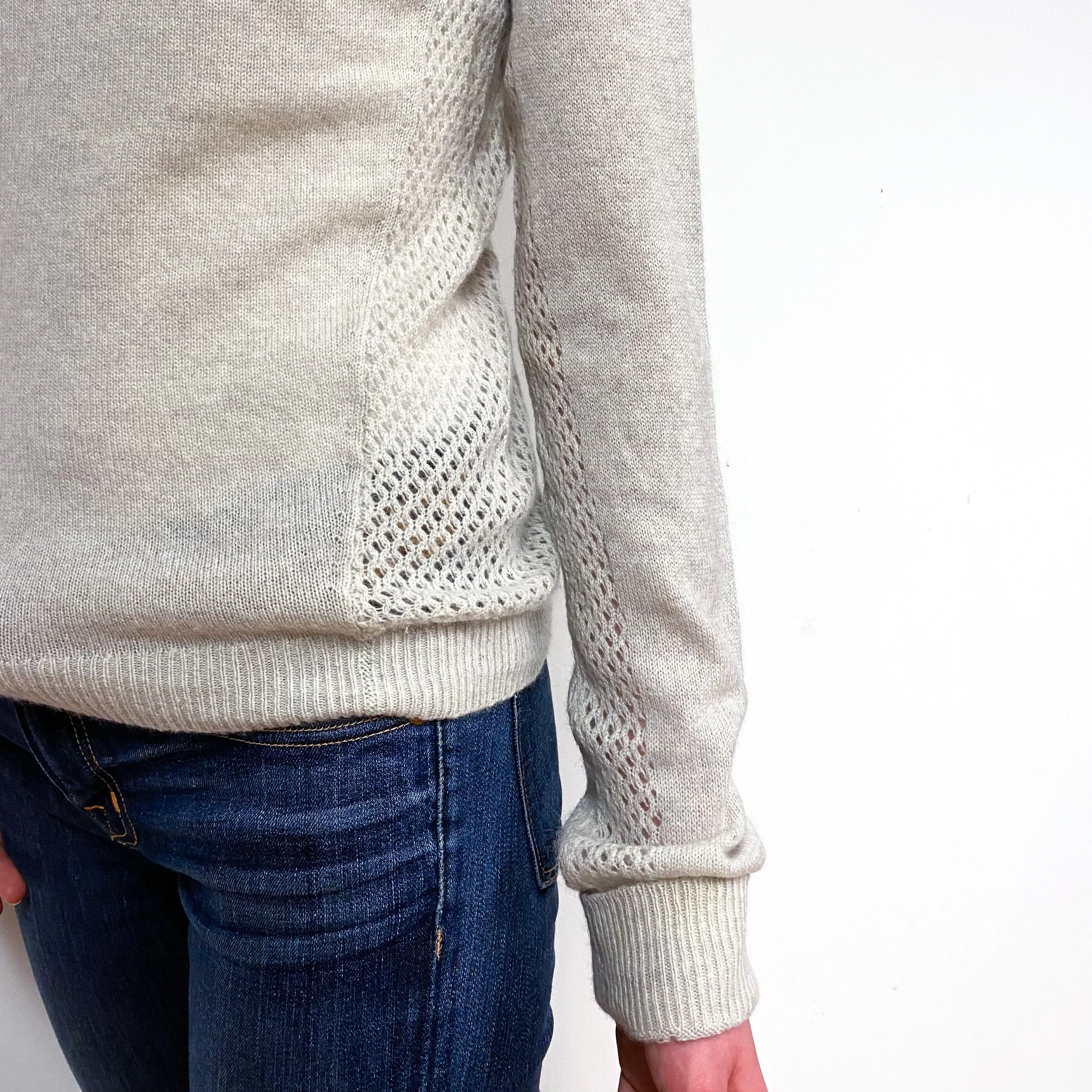 Oatmeal Beige Cashmere Crew Neck Jumper Extra Small