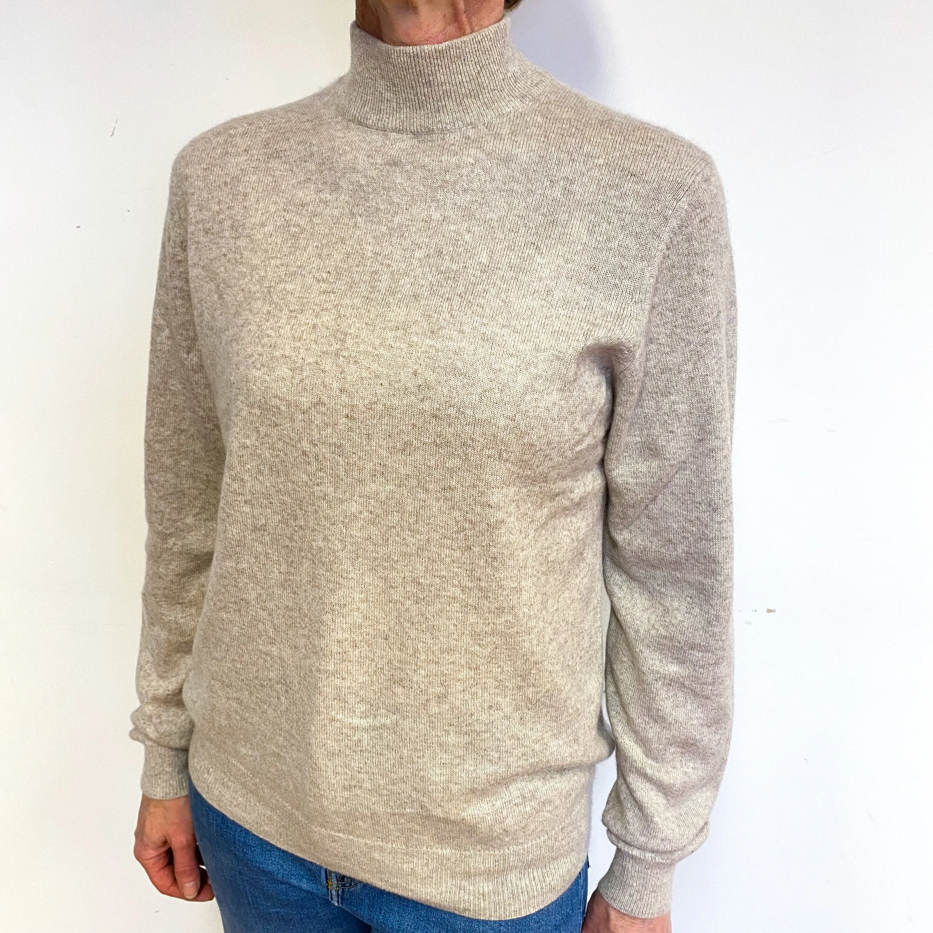 Oatmeal Cashmere Turtle Neck Jumper Medium