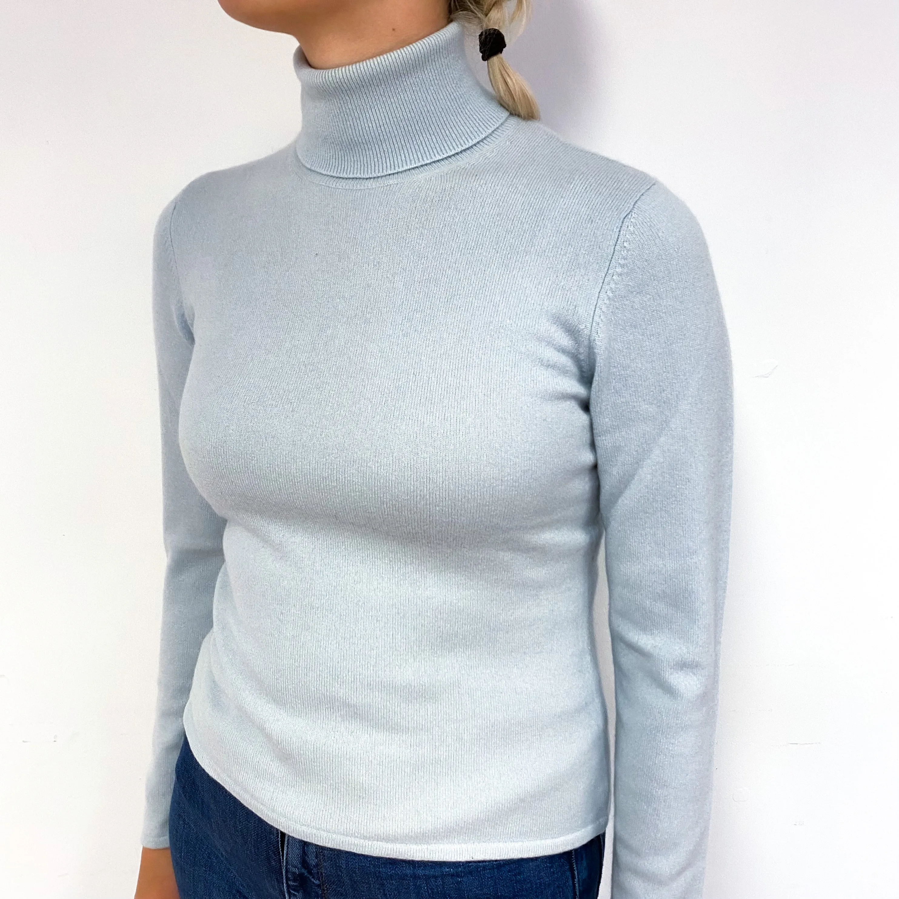 Opal Blue Cashmere Polo Neck Jumper Small