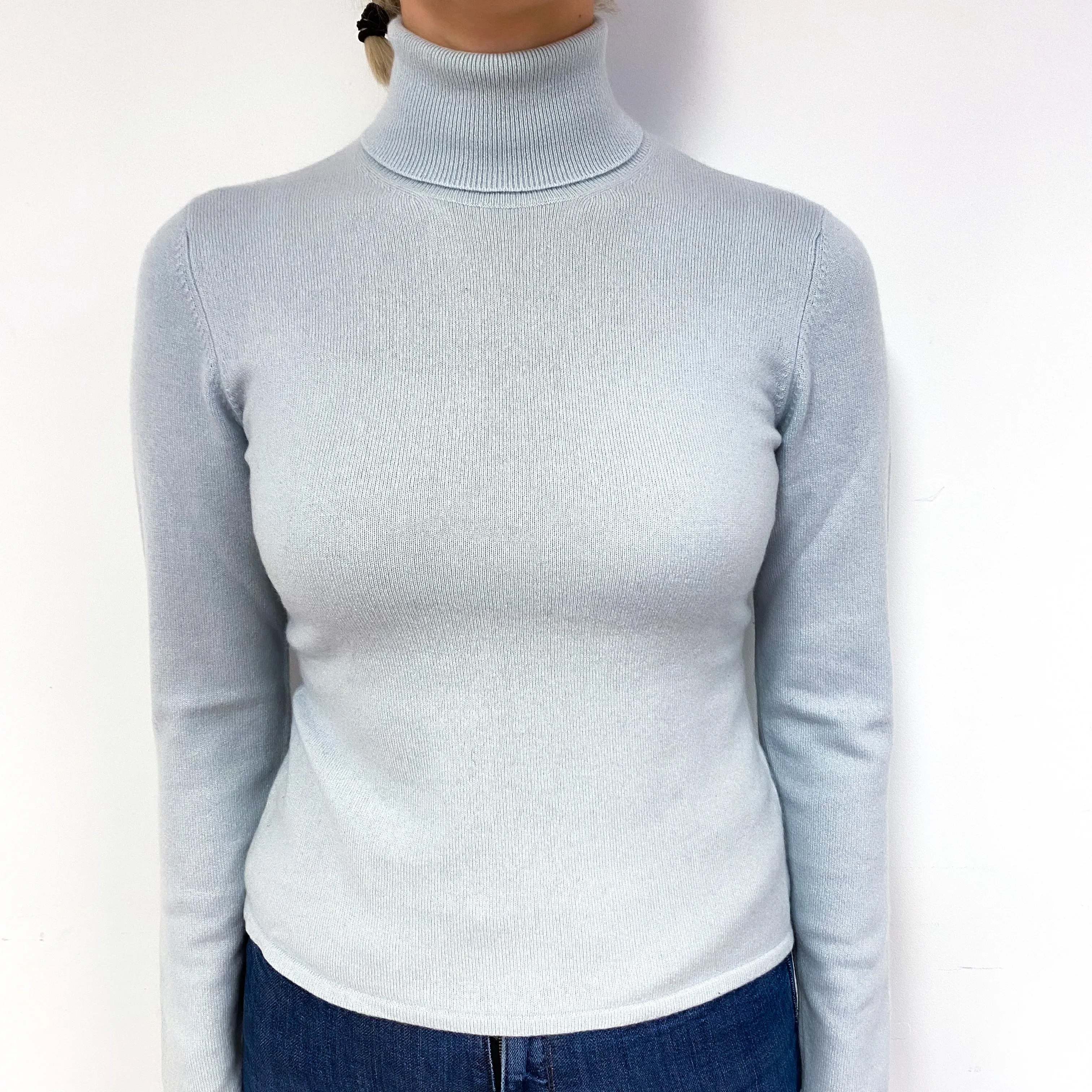 Opal Blue Cashmere Polo Neck Jumper Small