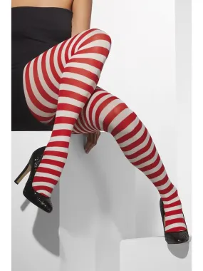 Opaque Tights - Striped, Red & White