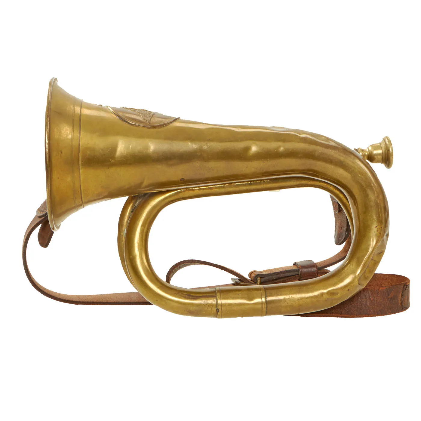 Original Imperial German WWI 1915 dated Prussian Military Brass Bugle by C.W. Meisel with Leather Sling