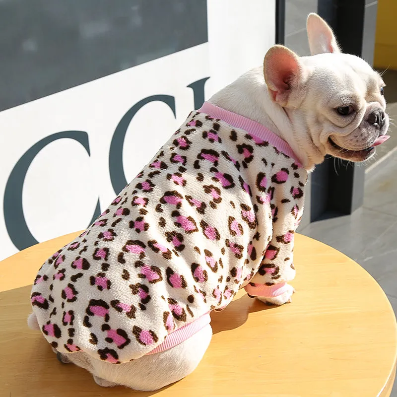 Pet Clothes Leopard Print Jarre Aero Bull Autumn and Winter Warm Pajamas Coat Two Feet