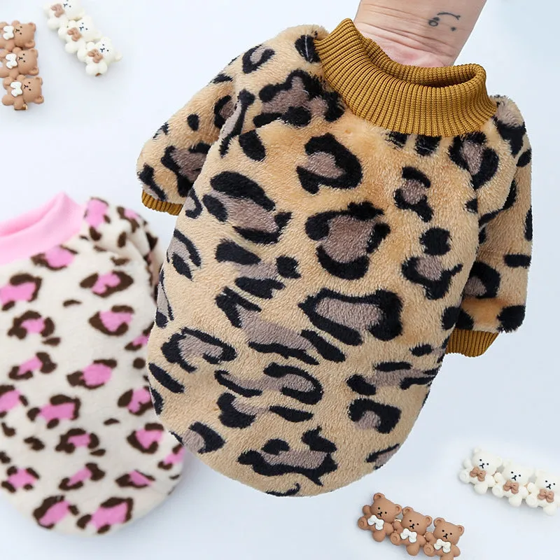 Pet Clothes Leopard Print Jarre Aero Bull Autumn and Winter Warm Pajamas Coat Two Feet