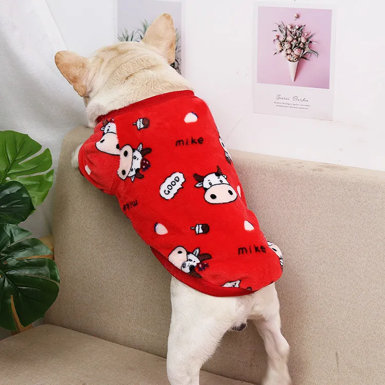 Pet Clothes Leopard Print Jarre Aero Bull Autumn and Winter Warm Pajamas Coat Two Feet