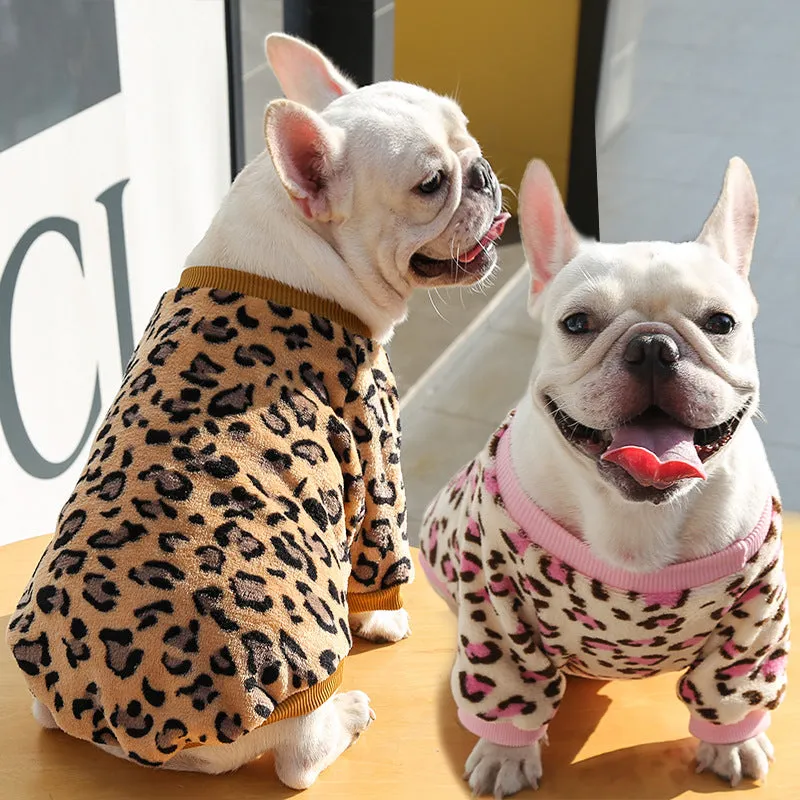 Pet Clothes Leopard Print Jarre Aero Bull Autumn and Winter Warm Pajamas Coat Two Feet