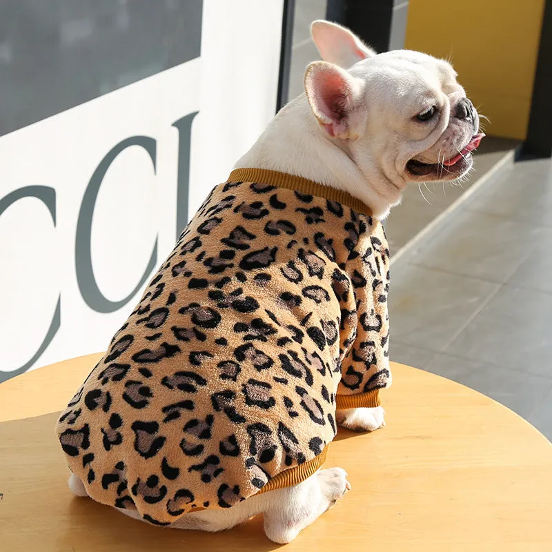 Pet Clothes Leopard Print Jarre Aero Bull Autumn and Winter Warm Pajamas Coat Two Feet