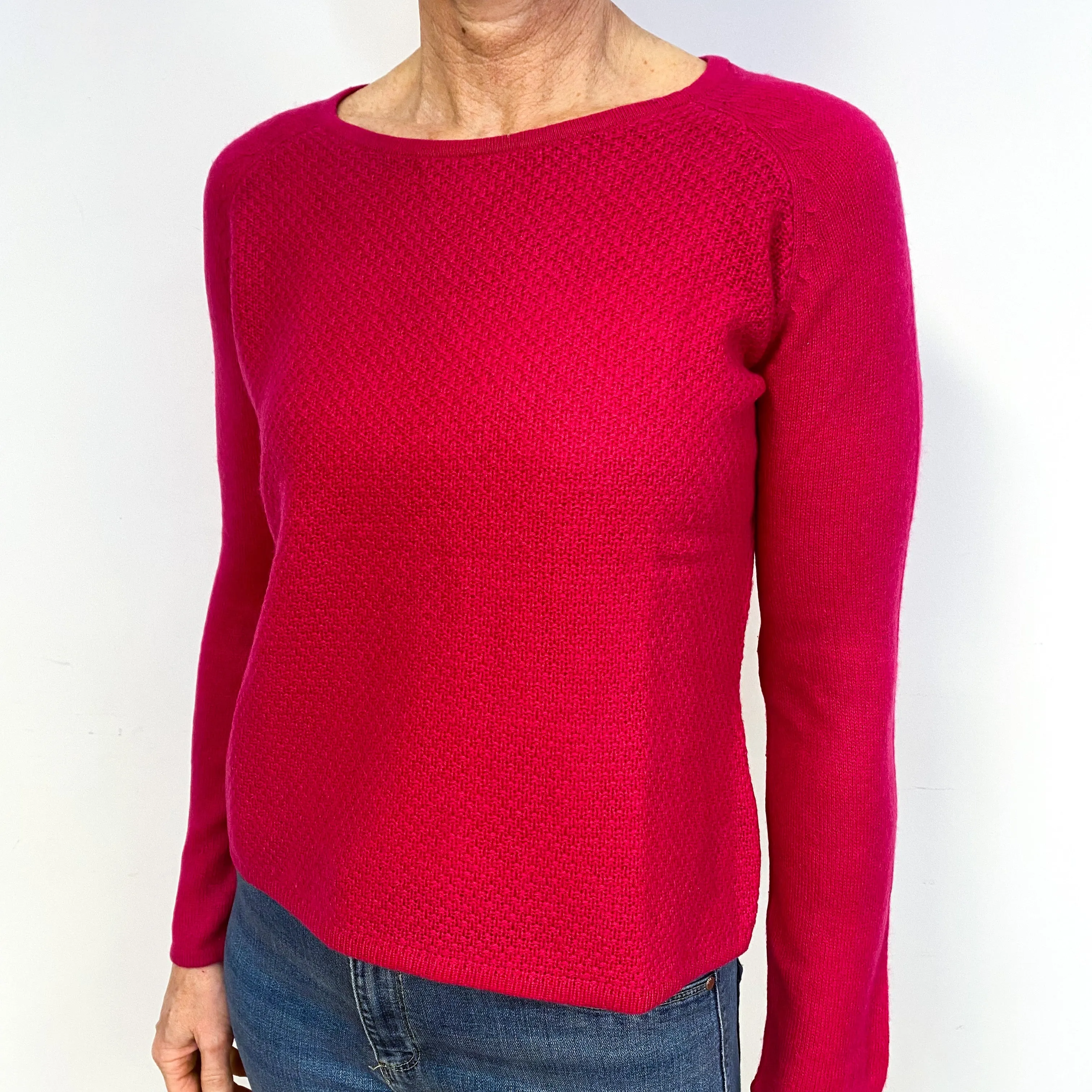Raspberry Pink Cashmere Crew Neck Jumper Medium