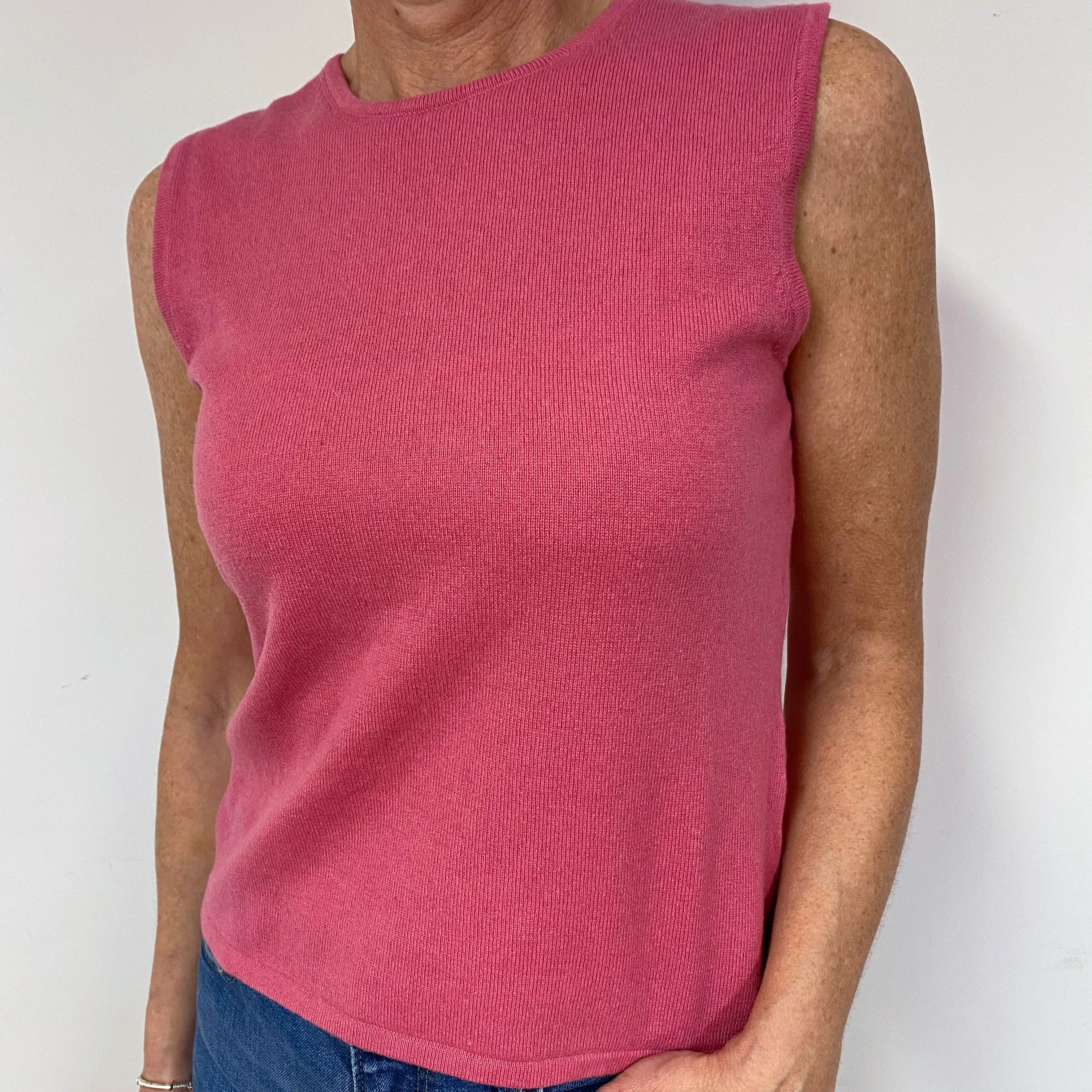 Raspberry Pink Cashmere Crew Neck Sleeveless Jumper